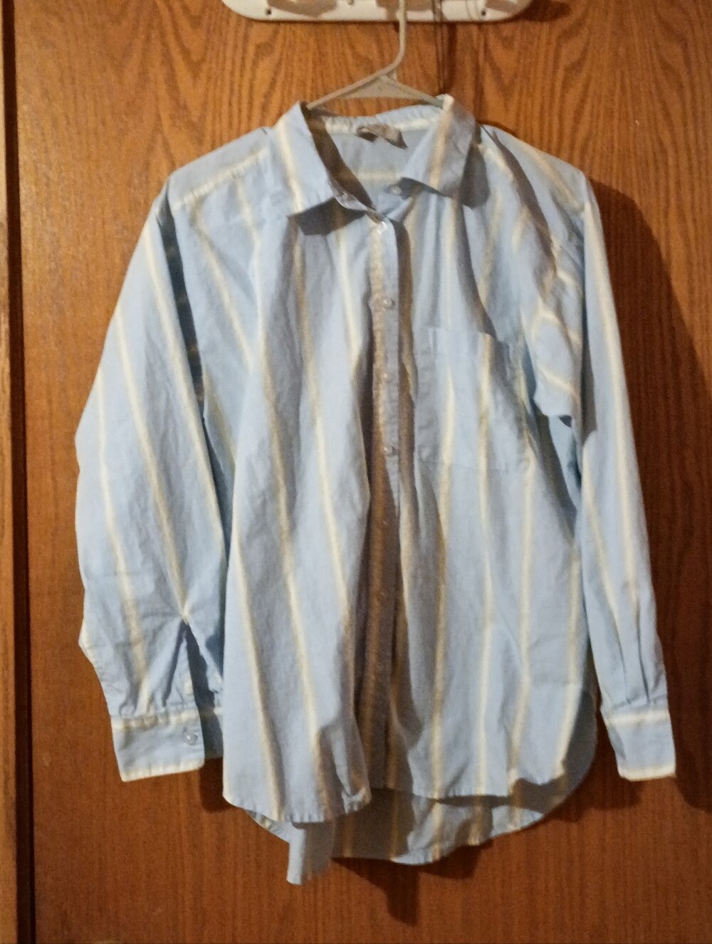 LOFT Oversized Classic Stripe Cotton Button Up Shirt